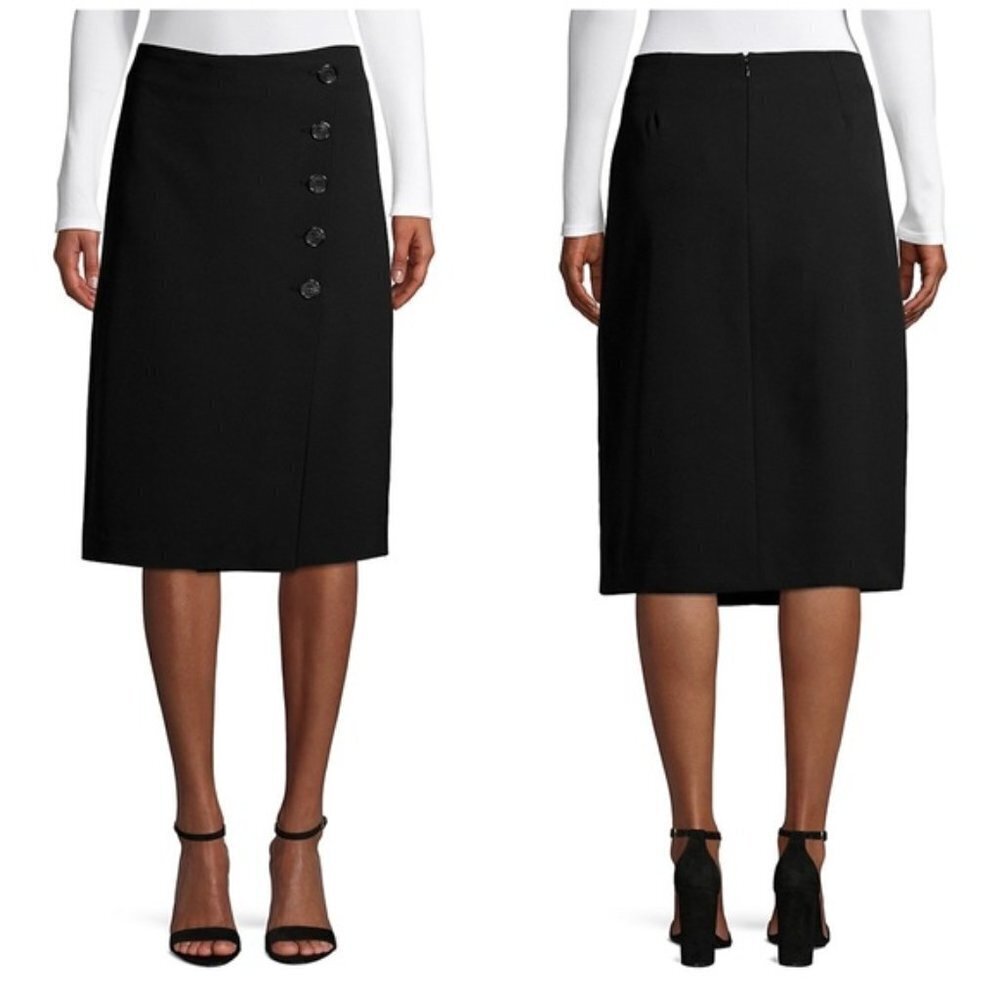 En Thread Wrap Button Black Midi Skirt